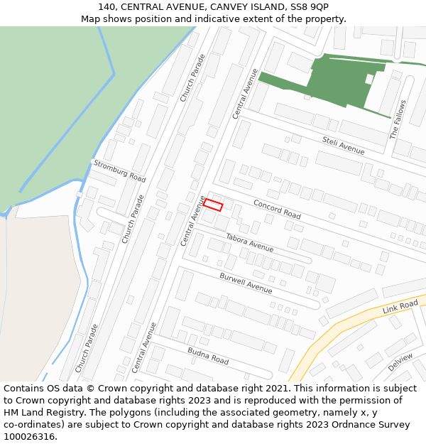 140, CENTRAL AVENUE, CANVEY ISLAND, SS8 9QP: Location map and indicative extent of plot
