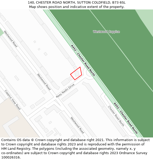 140, CHESTER ROAD NORTH, SUTTON COLDFIELD, B73 6SL: Location map and indicative extent of plot