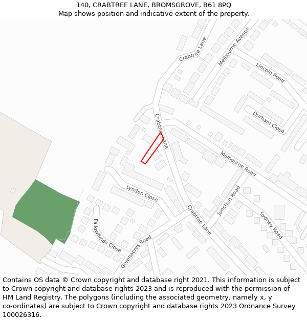 140, CRABTREE LANE, BROMSGROVE, B61 8PQ: Location map and indicative extent of plot