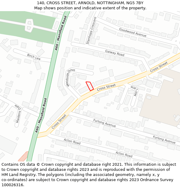 140, CROSS STREET, ARNOLD, NOTTINGHAM, NG5 7BY: Location map and indicative extent of plot