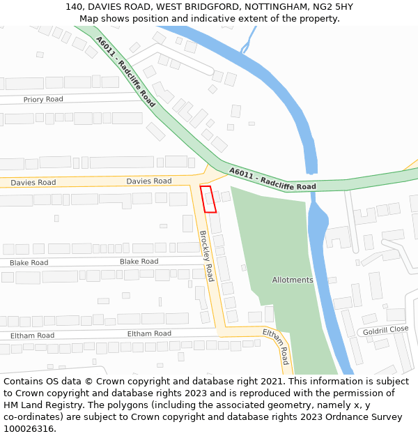 140, DAVIES ROAD, WEST BRIDGFORD, NOTTINGHAM, NG2 5HY: Location map and indicative extent of plot