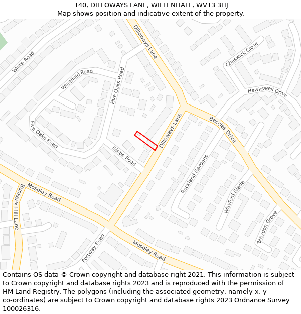 140, DILLOWAYS LANE, WILLENHALL, WV13 3HJ: Location map and indicative extent of plot