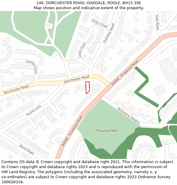 140, DORCHESTER ROAD, OAKDALE, POOLE, BH15 3SE: Location map and indicative extent of plot