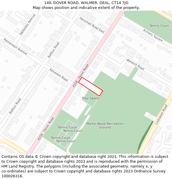 140, DOVER ROAD, WALMER, DEAL, CT14 7JG: Location map and indicative extent of plot