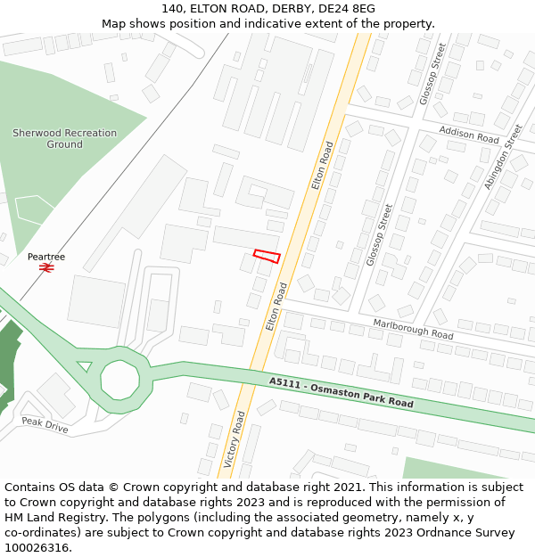 140, ELTON ROAD, DERBY, DE24 8EG: Location map and indicative extent of plot