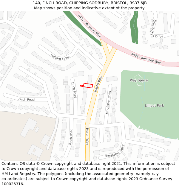 140, FINCH ROAD, CHIPPING SODBURY, BRISTOL, BS37 6JB: Location map and indicative extent of plot