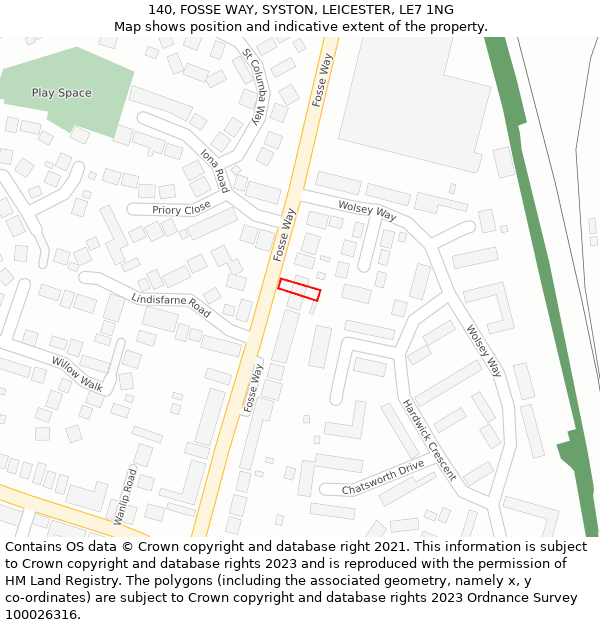 140, FOSSE WAY, SYSTON, LEICESTER, LE7 1NG: Location map and indicative extent of plot