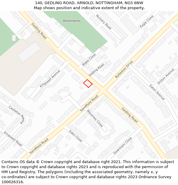 140, GEDLING ROAD, ARNOLD, NOTTINGHAM, NG5 6NW: Location map and indicative extent of plot