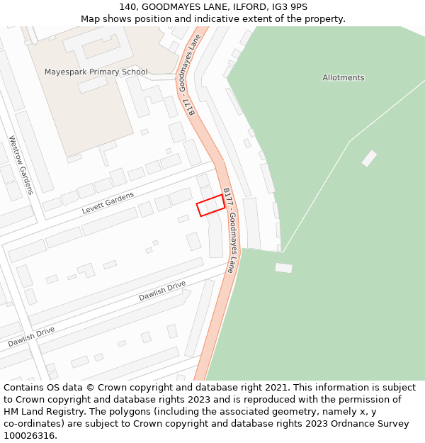 140, GOODMAYES LANE, ILFORD, IG3 9PS: Location map and indicative extent of plot