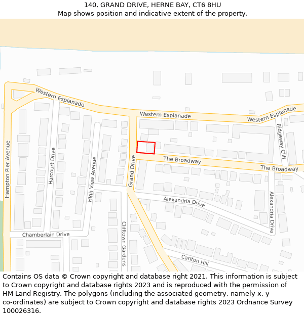 140, GRAND DRIVE, HERNE BAY, CT6 8HU: Location map and indicative extent of plot