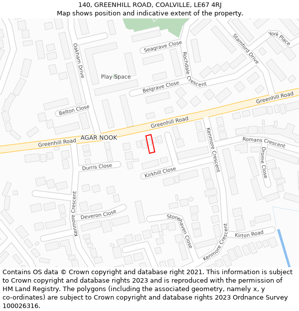 140, GREENHILL ROAD, COALVILLE, LE67 4RJ: Location map and indicative extent of plot