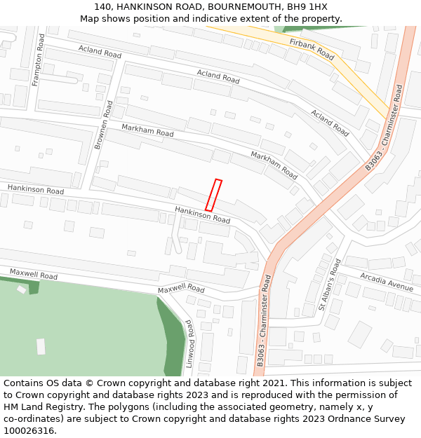 140, HANKINSON ROAD, BOURNEMOUTH, BH9 1HX: Location map and indicative extent of plot