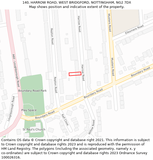140, HARROW ROAD, WEST BRIDGFORD, NOTTINGHAM, NG2 7DX: Location map and indicative extent of plot