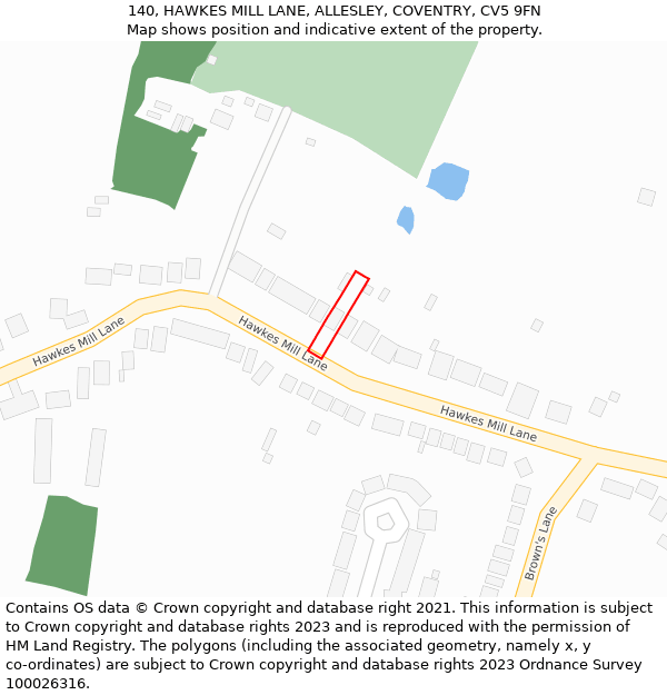 140, HAWKES MILL LANE, ALLESLEY, COVENTRY, CV5 9FN: Location map and indicative extent of plot