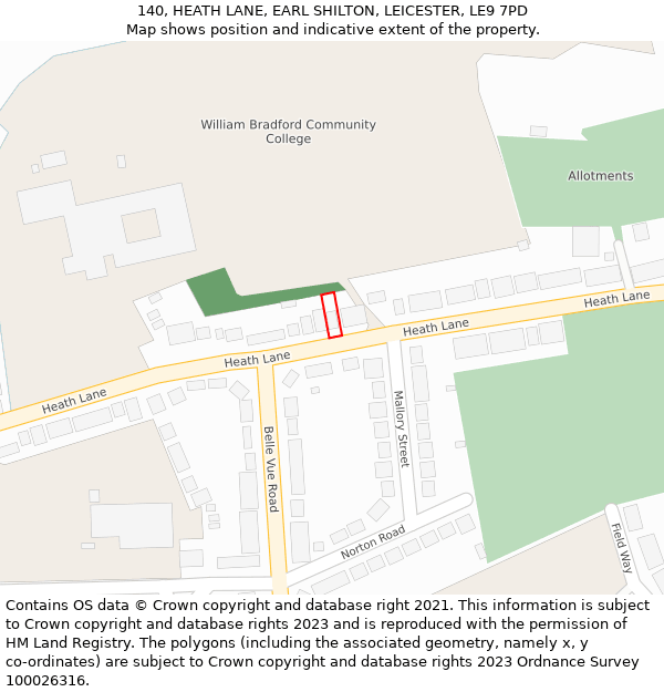 140, HEATH LANE, EARL SHILTON, LEICESTER, LE9 7PD: Location map and indicative extent of plot