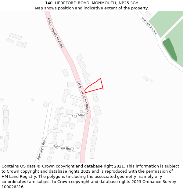 140, HEREFORD ROAD, MONMOUTH, NP25 3GA: Location map and indicative extent of plot