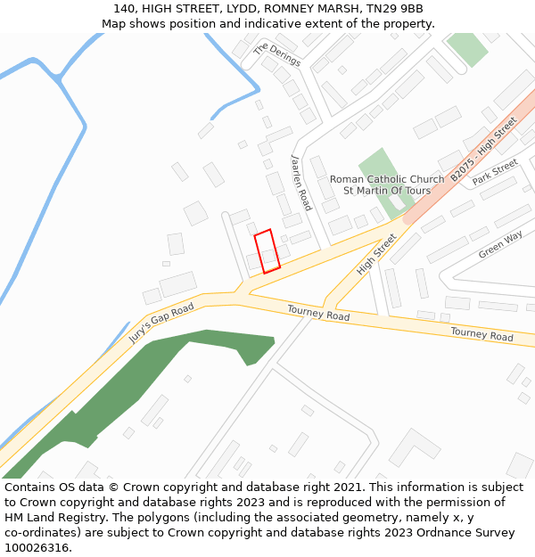 140, HIGH STREET, LYDD, ROMNEY MARSH, TN29 9BB: Location map and indicative extent of plot