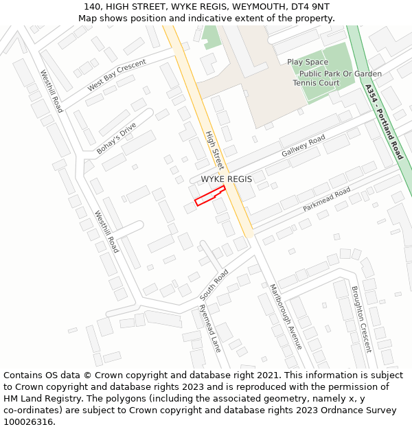 140, HIGH STREET, WYKE REGIS, WEYMOUTH, DT4 9NT: Location map and indicative extent of plot