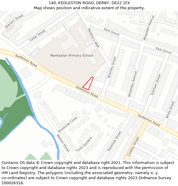 140, KEDLESTON ROAD, DERBY, DE22 1FX: Location map and indicative extent of plot