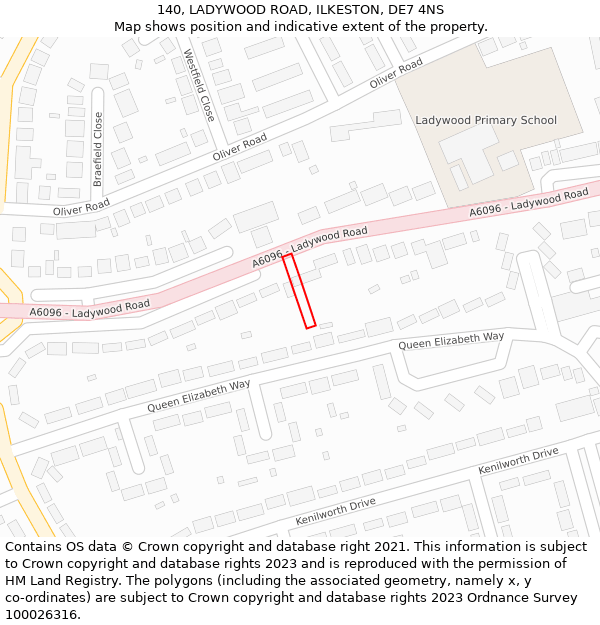 140, LADYWOOD ROAD, ILKESTON, DE7 4NS: Location map and indicative extent of plot