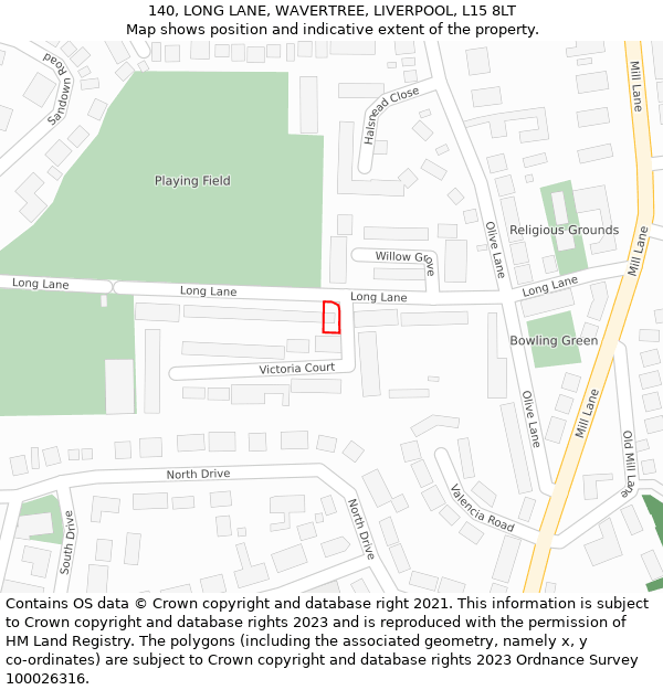 140, LONG LANE, WAVERTREE, LIVERPOOL, L15 8LT: Location map and indicative extent of plot