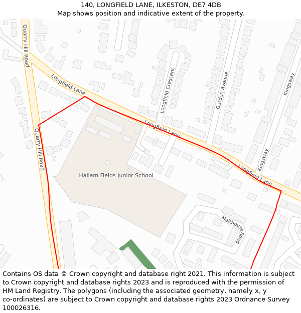 140, LONGFIELD LANE, ILKESTON, DE7 4DB: Location map and indicative extent of plot