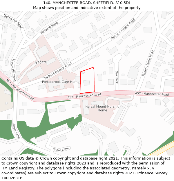 140, MANCHESTER ROAD, SHEFFIELD, S10 5DL: Location map and indicative extent of plot