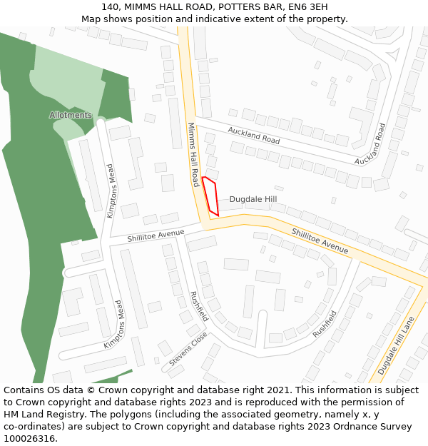 140, MIMMS HALL ROAD, POTTERS BAR, EN6 3EH: Location map and indicative extent of plot
