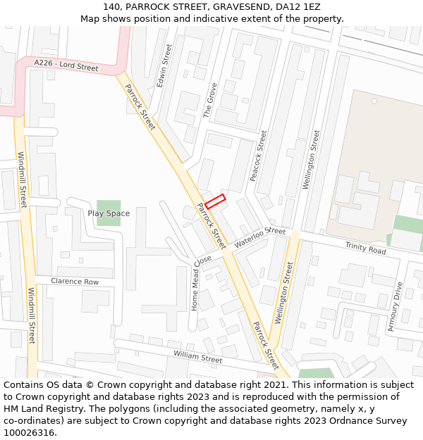 140, PARROCK STREET, GRAVESEND, DA12 1EZ: Location map and indicative extent of plot