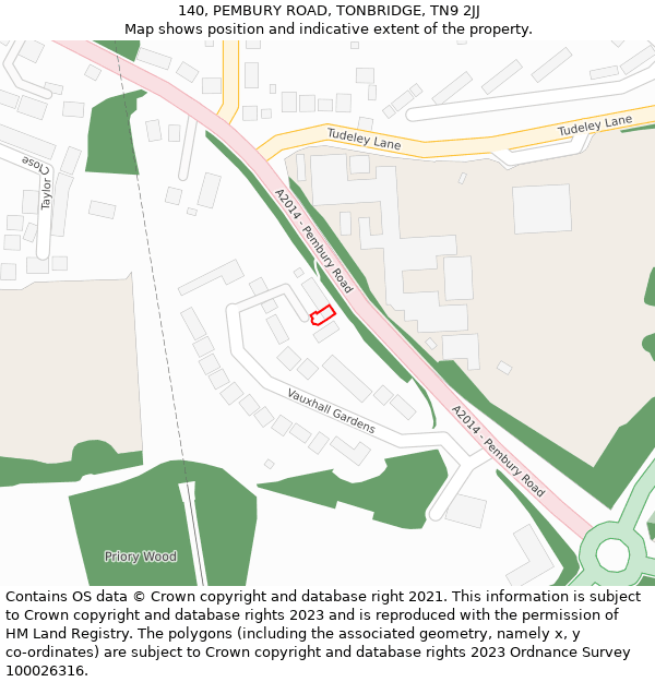 140, PEMBURY ROAD, TONBRIDGE, TN9 2JJ: Location map and indicative extent of plot