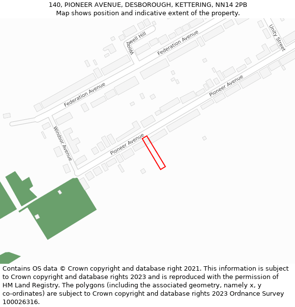 140, PIONEER AVENUE, DESBOROUGH, KETTERING, NN14 2PB: Location map and indicative extent of plot