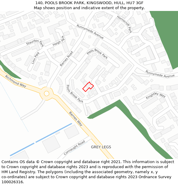 140, POOLS BROOK PARK, KINGSWOOD, HULL, HU7 3GF: Location map and indicative extent of plot