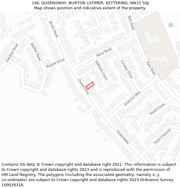140, QUEENSWAY, BURTON LATIMER, KETTERING, NN15 5QJ: Location map and indicative extent of plot
