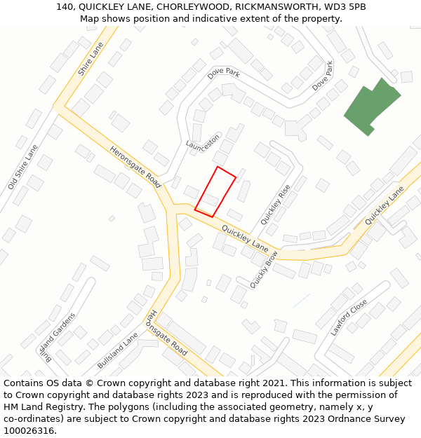 140, QUICKLEY LANE, CHORLEYWOOD, RICKMANSWORTH, WD3 5PB: Location map and indicative extent of plot