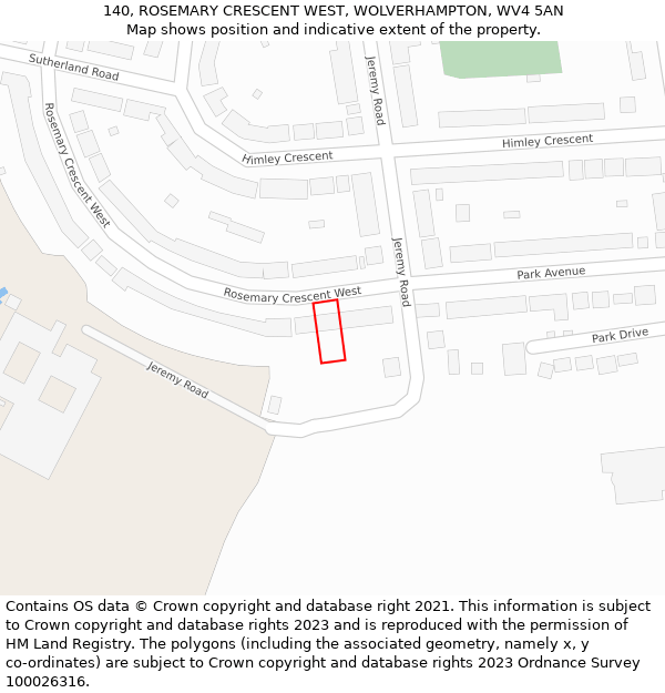 140, ROSEMARY CRESCENT WEST, WOLVERHAMPTON, WV4 5AN: Location map and indicative extent of plot