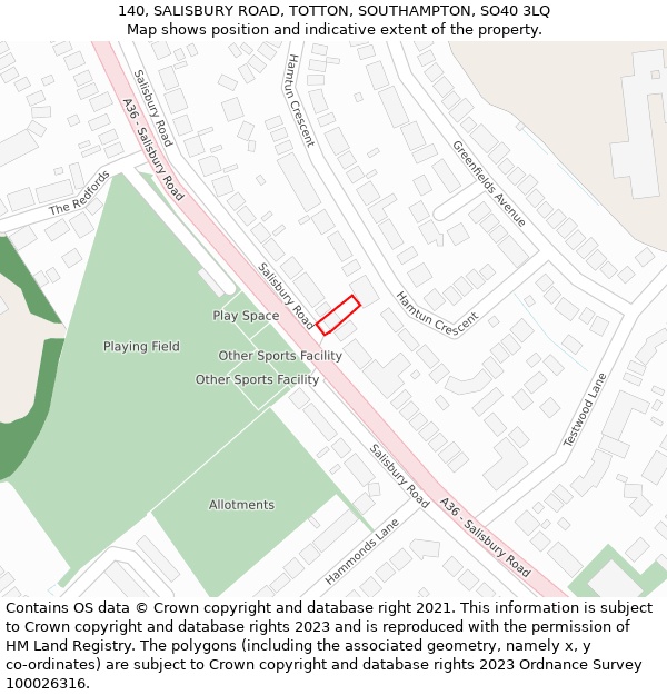 140, SALISBURY ROAD, TOTTON, SOUTHAMPTON, SO40 3LQ: Location map and indicative extent of plot