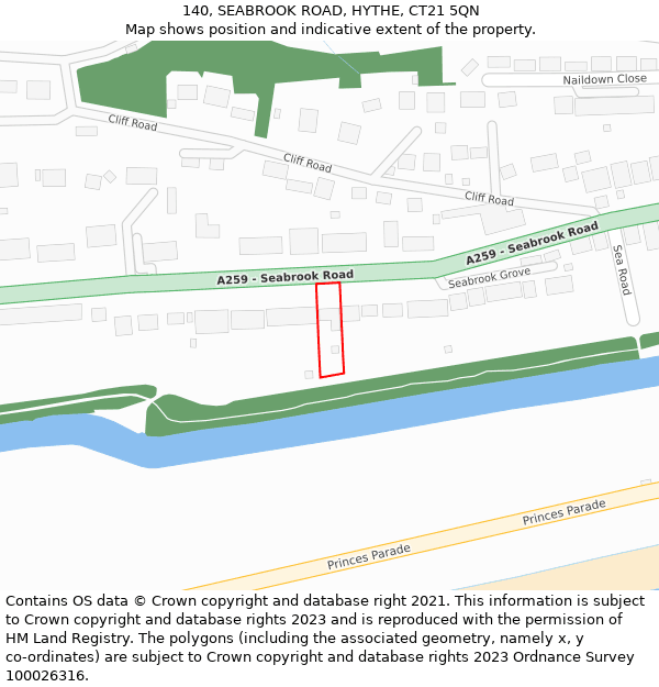 140, SEABROOK ROAD, HYTHE, CT21 5QN: Location map and indicative extent of plot