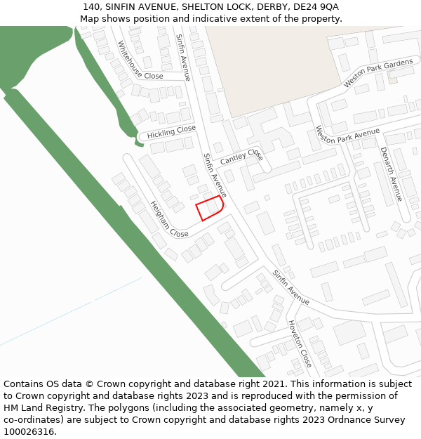 140, SINFIN AVENUE, SHELTON LOCK, DERBY, DE24 9QA: Location map and indicative extent of plot