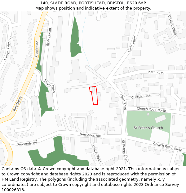 140, SLADE ROAD, PORTISHEAD, BRISTOL, BS20 6AP: Location map and indicative extent of plot