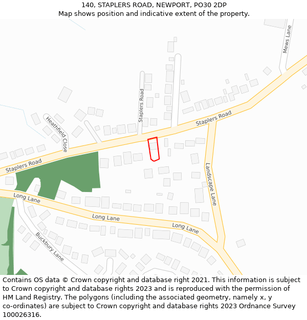 140, STAPLERS ROAD, NEWPORT, PO30 2DP: Location map and indicative extent of plot