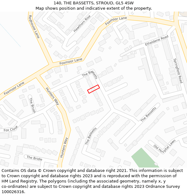 140, THE BASSETTS, STROUD, GL5 4SW: Location map and indicative extent of plot