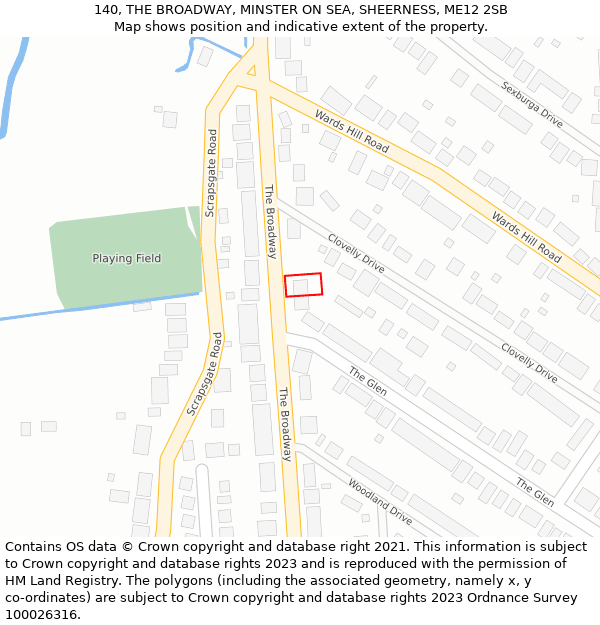 140, THE BROADWAY, MINSTER ON SEA, SHEERNESS, ME12 2SB: Location map and indicative extent of plot