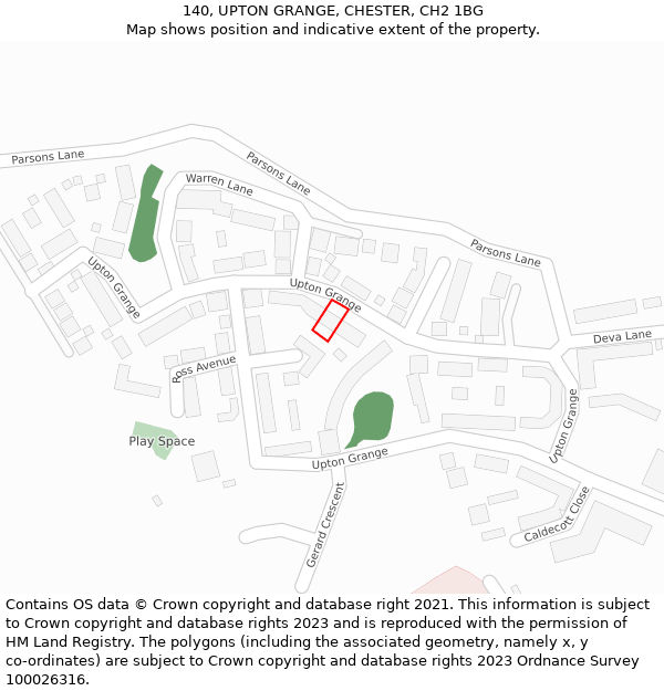 140, UPTON GRANGE, CHESTER, CH2 1BG: Location map and indicative extent of plot