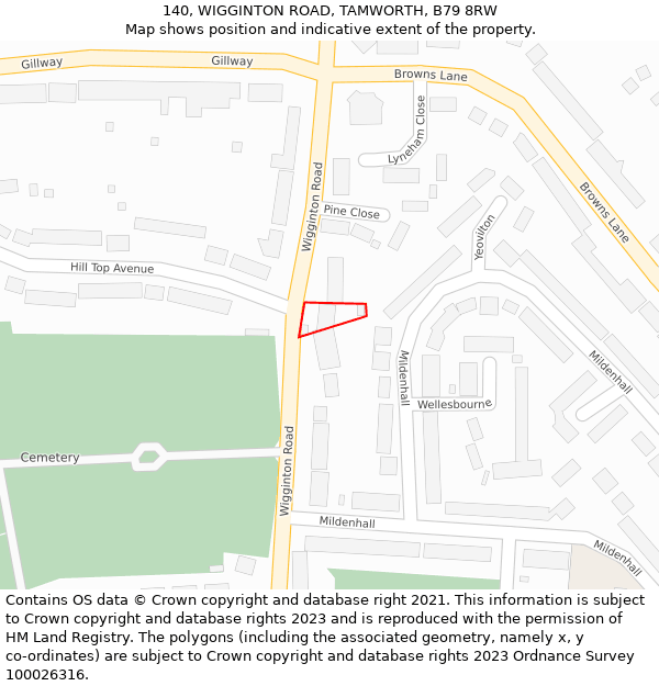 140, WIGGINTON ROAD, TAMWORTH, B79 8RW: Location map and indicative extent of plot