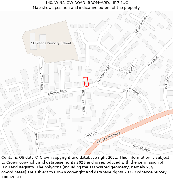140, WINSLOW ROAD, BROMYARD, HR7 4UG: Location map and indicative extent of plot