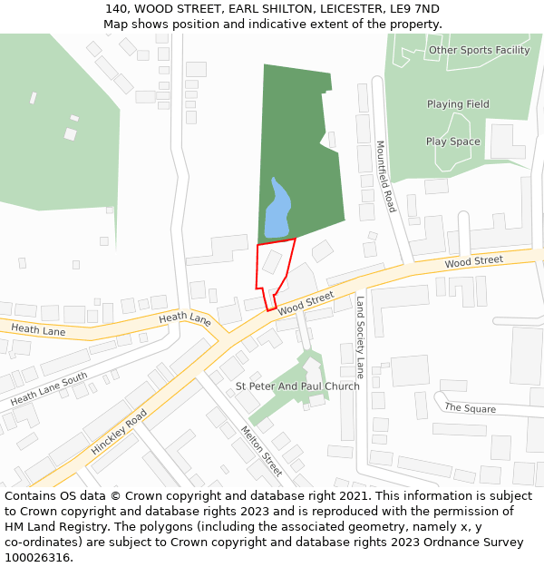 140, WOOD STREET, EARL SHILTON, LEICESTER, LE9 7ND: Location map and indicative extent of plot