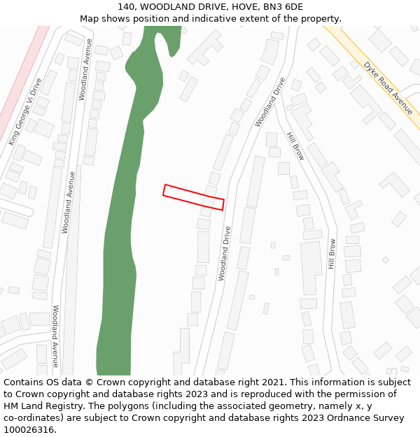 140, WOODLAND DRIVE, HOVE, BN3 6DE: Location map and indicative extent of plot