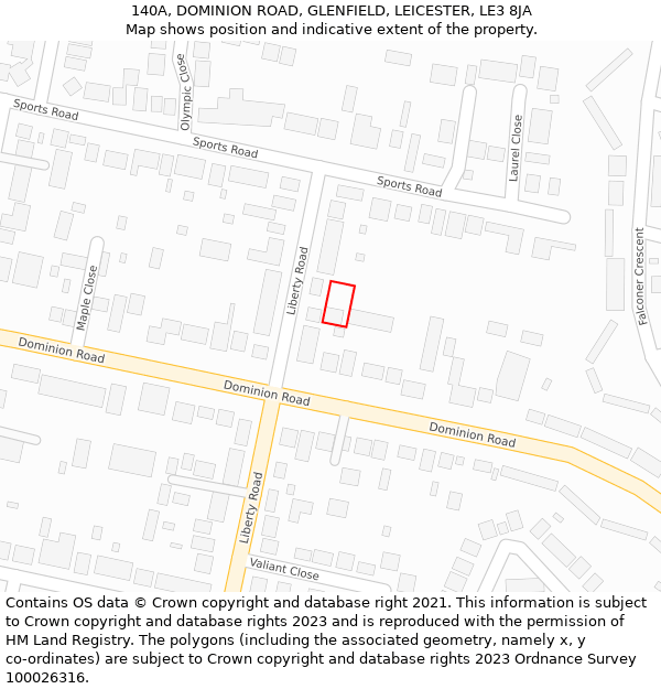 140A, DOMINION ROAD, GLENFIELD, LEICESTER, LE3 8JA: Location map and indicative extent of plot