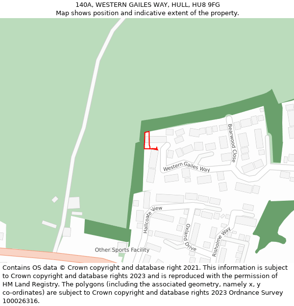 140A, WESTERN GAILES WAY, HULL, HU8 9FG: Location map and indicative extent of plot