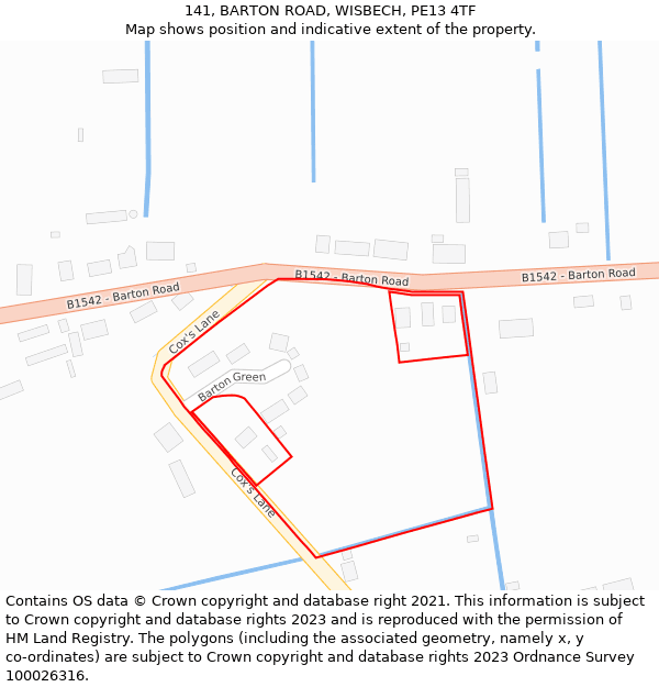 141, BARTON ROAD, WISBECH, PE13 4TF: Location map and indicative extent of plot